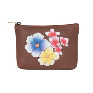 Butterfly Embroidered Purple Leather Wallet and Coin Pouch Set (Brown)