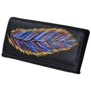 Genuine Leather Feather Hand Painted RFID Blocking